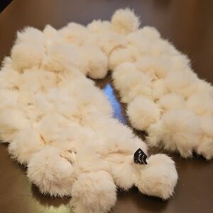 Elegant Cream Rabbit Fur Pom-Pom Scarf, 6 Feet Long